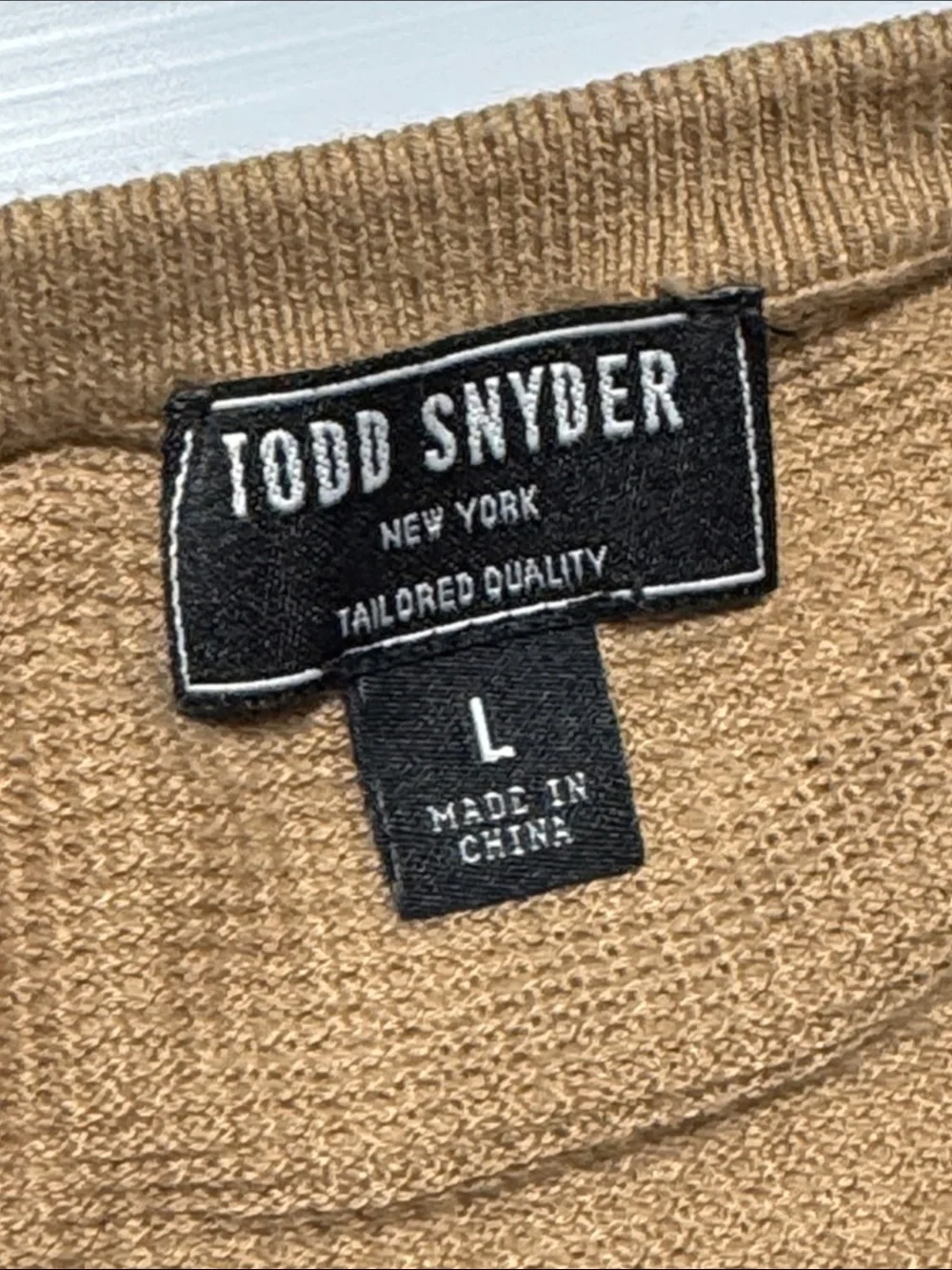 TODD SNYDER Men’s Cotton Mulberry Silk Tan Textured Knit Crewneck Sweater LG